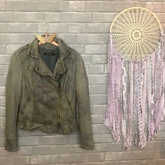 Muubaa Jackets & Blazers - muubaa // faded gray leather beaded moto jacket 4